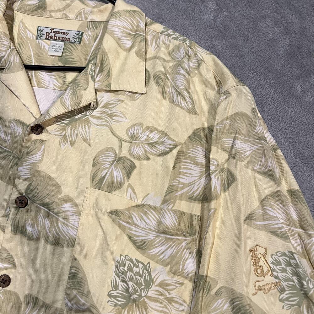 Tommy Bahama Shirt Mens Large Yellow Green Floral Silk Camp Hawaiian Pocket - Picture 4 of 7